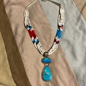Native American necklace pendant marked D sterling